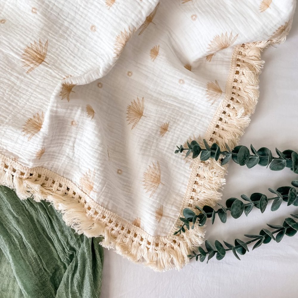 NWT White Cotton Tassel Swaddle Blanket